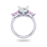 Custom 14K White Gold Pear Shape VVS1 Lab Diamond Ring Top View 3.00 CT Center Stone Pink Heart Accents – True Smith Jewelers