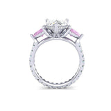 Custom 14K White Gold Pear Shape Lab Diamond Ring Front View Pink Heart Side Stones 4.05 CTW IGI Certified – True Smith Jewelers