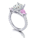 Custom 14K White Gold 3.00 CT Pear Shape VVS1 Lab Diamond Engagement Ring with Pink Heart Side Stones 4.05 CTW – True Smith Jewelers