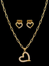 10K Yellow Gold Paperclip Chain Necklace Set CZ Heart Pendant and Matching Heart Stud Earrings 16 inch – True Smith Jewelers