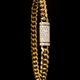 Close-up of pavé diamond box clasp on solid 10k gold Miami Cuban link bracelet — True Smith Jewelers
