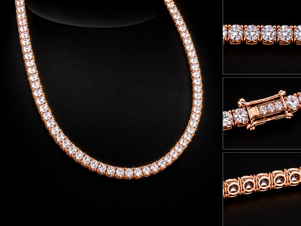 10K Rose Gold Lab-Grown VVS1 Diamond Tennis Chain 18 inch 10 CT high polish luxury necklace